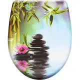 eSituro Toilettendeckel, WC Sitz mit Absenkautomatik, Klodeckel mit Schnellverschluss, 360° verstellbaren Scharnieren, Klobrille aus Duroplast, Druck mit Steinen und Blumen