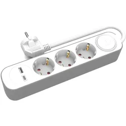 Steckdosenleiste mit 3 Schuko-Steckdosen 230V 3m USB-A & USB-C mit Schalter