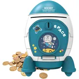 Bexdug -Sparschwein | Space Spardose mit großem Platz,Spardose in Raketenform mit Schlüsselschalter, große Kapazität, Exquisite Aufkleber für den Tisch