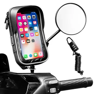 LPAMABA 1 Stück Fahrrad Handyhalterung 360°Drehbar Motorrad Smartphone Halterung Universal Fahrrad Handyhalter Wasserdicht Motorrad Handyhalterung auf Lenker Rückspiegel montiert Mit Helmschloss bis