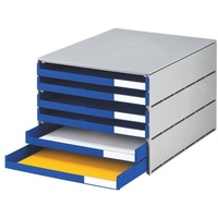 Styro Schubladenbox Styroval, A4, 6 Fächer, Kunststoff, offen, blau / grau