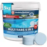 Veddelholzer 5 kg Multitabs 5 in 1 Chlortabletten für pool als 20g Tabletten für Pools von 10 m3 bis 30 m3Pool Zubehör für Pools langsam lösliche, langzeit Chlor Tabletten zur Reinigung & Desinfektion