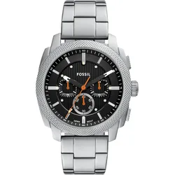 Chronograph FOSSIL "MACHINE", edelstahlfarben, schwarz, Armbanduhren, Herren, Quarzuhr, Armbanduhr, Herrenuhr, Edelstahlarmband, analog