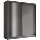 AX Living Schwebetürenschrank, Grau, Weiß, Kunststoff, Teilmassiv,Kiefer, Rechteckig, 200x216.1x61 cm, Hergestellt in Europa, FSC Mix, Reach, Schlafzimmer, Kleiderschränke, Schwebetürenschränke