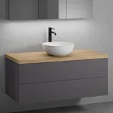 neoro n50 Unterschrank B: 120 cm mit 2 Auszügen, Waschtisch Ø 40 cm weiß matt, B: 120.5 ohne Lochbohrung BN0064WM+BN0424GR+BN0404W1