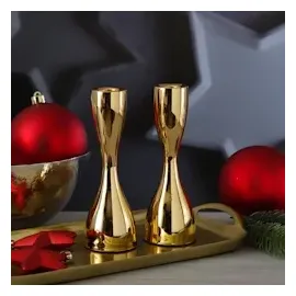 MARELIDA Stabkerzenhalter Kerzenständer - Metall - H: 18cm - gold - 2er Set