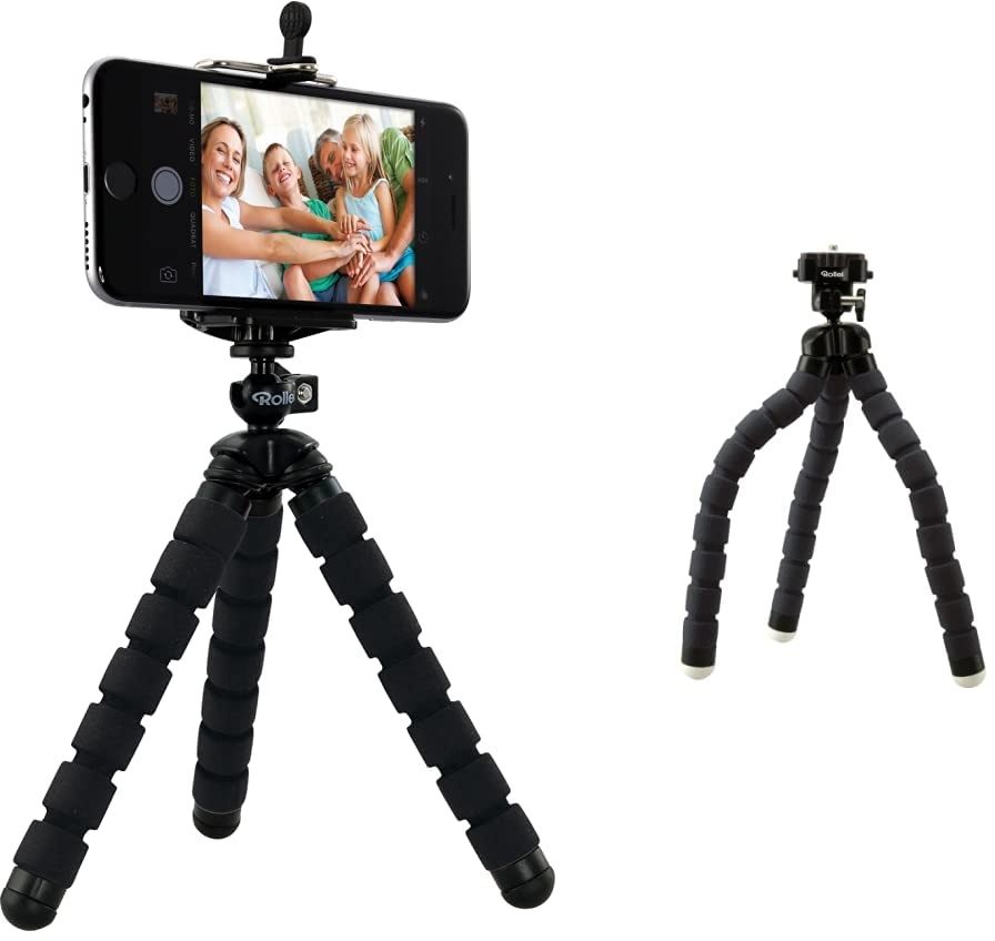 Rollei Selfie Mini - Flexibles Mini Stativ & Monkey Pod - Biegsames Mini Stativ mit flexiblen Beinen, Max. Höhe 27 cm - inkl. Kugelkopf, rutschfesten Gummifüßen und Schnellwechselplatte - Schwarz