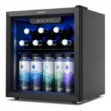 EUHOMY Getränkekühlschrank 36L, Mini Kühlschrank mit Glastür, Bierkühler, Tisch-Getränkekühlschrank für 55 Dosen, Schwarz Freistehender Kü... - Schwarz