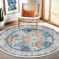 Nyescasa Teppich Rund 140 cm Vintage Boho Mandala Teppich Wohnzimmer Waschbar rutschfest Weich Kurzflor Runder Teppiche für Schlafzimmer Kinderzimmer Outdoor, Blau Orange