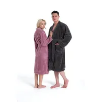 my home Unisex-Bademantel Lillou Kimono, Midilänge, Microfaser, Kimono-Kragen, Gürtel, weiche und kuschelige Qualität, für Damen und Herren, XS-3XL grau XXL