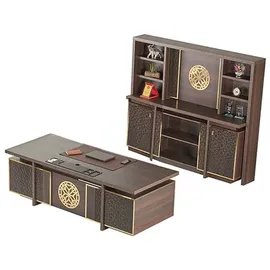 JV Möbel Arbeitszimmer Set 3tlg Bürotisch, Sideboard Bücherregal Braun, einfarbig,