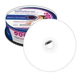 MediaRange 25 x CD-R 700MB|80min 12-fache Schreibgeschwindigkeit, vollflächig bedruckbar (Tintenstrahldrucker), 25er Cakebox