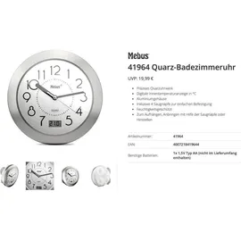 MEBUS Quarz Wanduhr 40 cm 41964 grau