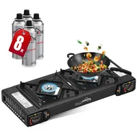 HOMELUX Gaskocher Campingkocher 2 flammig mit Gaskartuschen für Grill Camper, (8-St), 2 x 2,5KW