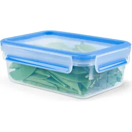 Emsa Clip & Close Frischhaltedose rechteckig, 1 L, mit Deckel, Aufbewahrungsbox, 100 Prozent dicht, spülmaschinen-, gefrier-, mikrowellenfest, Transparent, Blau,