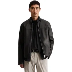 Lederjacke MARC O'POLO, Herren, Gr. 50, schwarz, Obermaterial: 100% Lammleder, modisch, regular fit, Langarm, Jacken, im Biker-Stil, kleiner Stehkragen, aus Lammleder