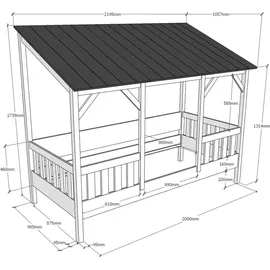 Vipack Hausbett 90 x 200 cm Kiefer lackiert schwarz-weiß