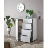 HBZ Sideboard SANTORIN, Mehrzweckschrank-Universalschrank, BxHxT 90x99x40 cm 1 Tür 4 Schubkästen mit Softclose, Glasfront und Glasoberboden