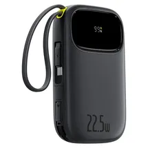 Baseus Externer Akku 10000 mAh Baseus EnerFill FC3, 22,5 W, USB-C, Lightning, USB-A, integrierte Kabel, LED-Display, Schwarz - Schwarz
