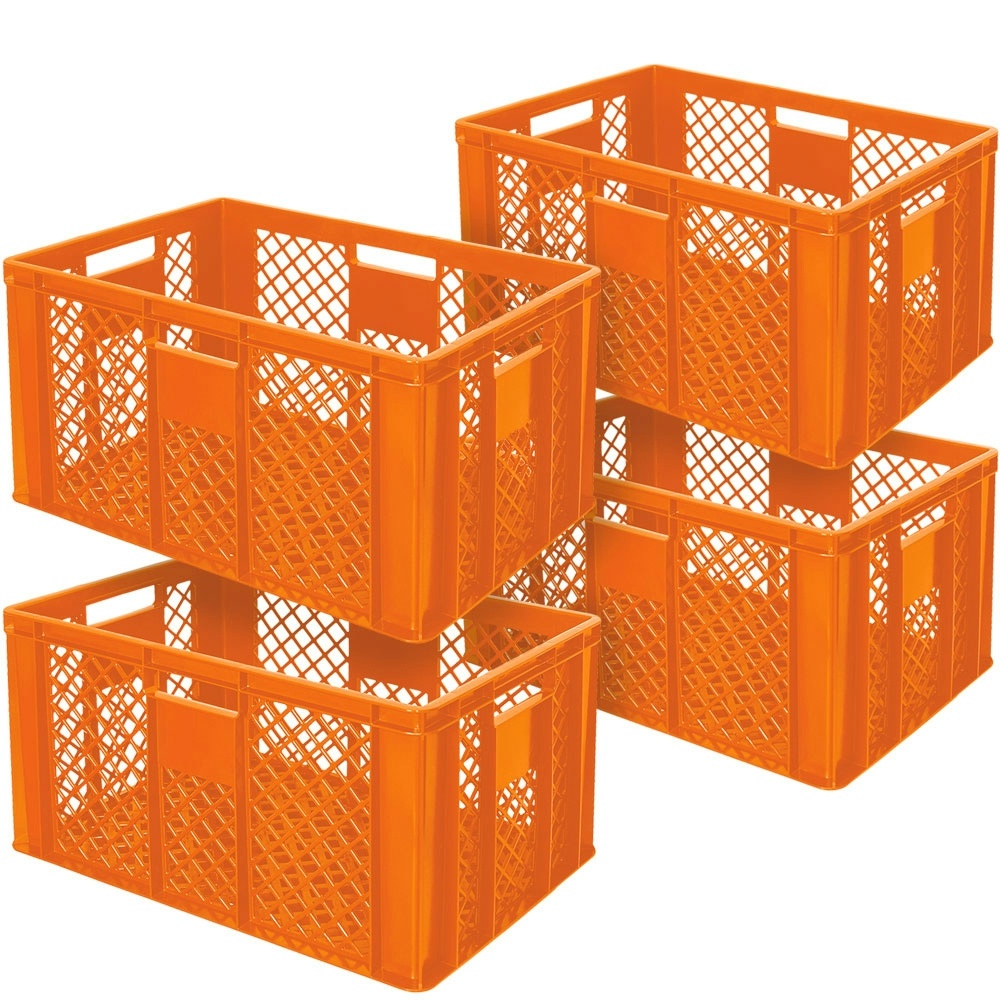 4x Eurobehälter durchbrochen/Stapelkorb, lebensmittelecht, Industriequalität, 600x400x320 mm, orange