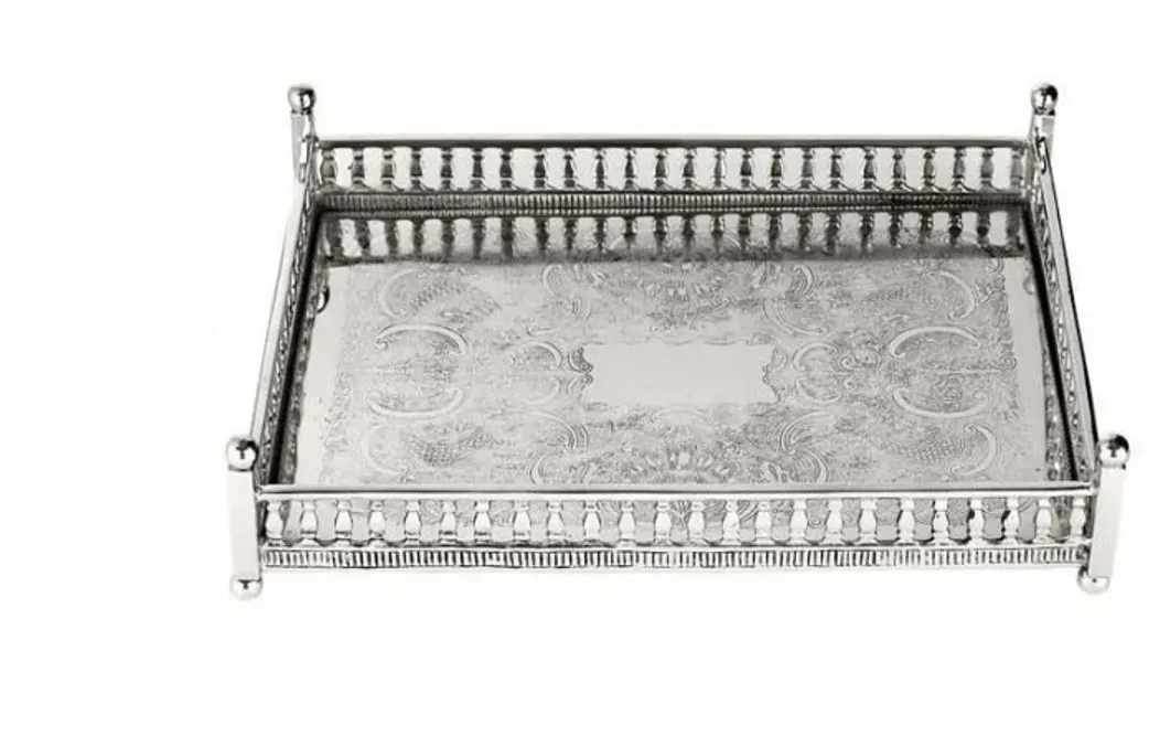 Casa Padrino Luxus Art Deco Messing Tablett Nickel Finish 32 x 22,5 x H. 8 cm - Luxus Hotel Tablett
