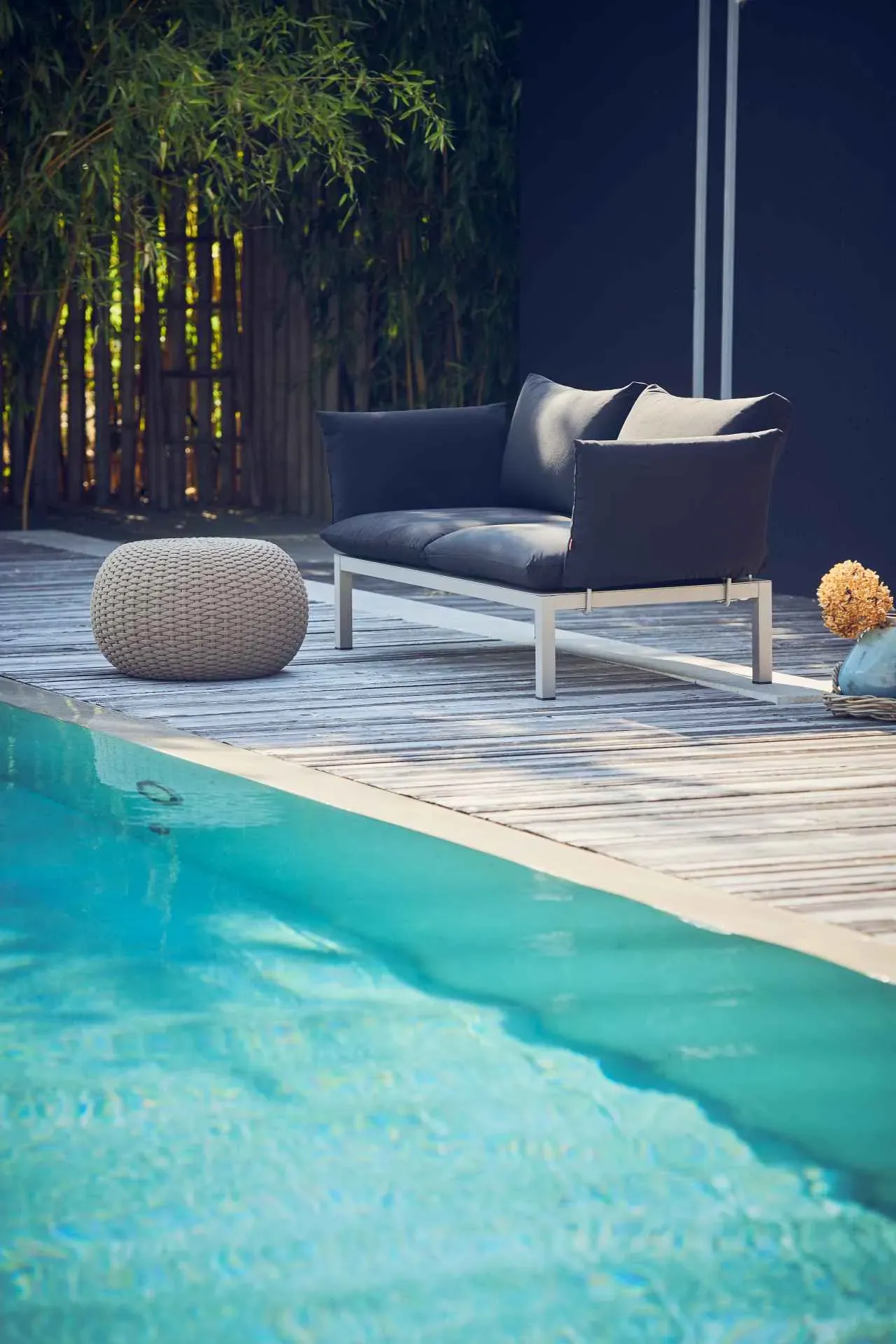 Gartensofa Domino 2-Sitzer von Fiam aus Aluminium und Polypropylen, modern, taupe schwarz, inklusive Polster