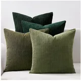interior by hakito 4er Set Kissen-Bezug mit Füllung Grün, Modell Mary, Luxus Kordsamt Sofakissen gestreift Couchkissen Dekokissen Zierkissen Kopfkissen, mit verstecktem Reisverschluss, weich & angenehm