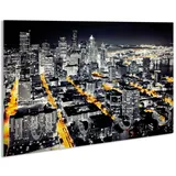 Wallario Schlüsselbrett Großstadt bei Nacht - Seattle in schwarz weiß gelb, (inkl. Aufhängeset), 30x20cm, aus ESG-Sicherheitsglas schwarz