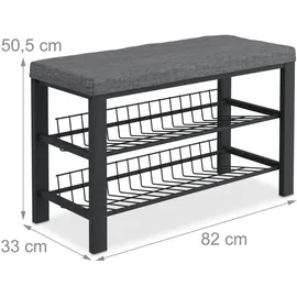 Relaxdays Schuhbank, Polsterbank mit Schuhablage, 2 Ebenen f. Schuhe, HBT: 50,5x82x33cm, Stoff&Metall, anthrazit/schwarz