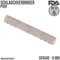 6 mm PVDF Schlauch Verbinder Stutzen Tülle Fitting FDA Lebensmittel weiss PN 10 ...
