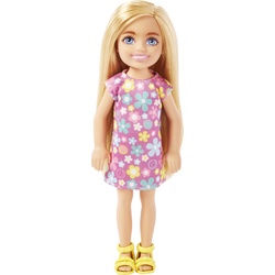 Barbie Puppe im lila geblümten Kleid und blonden Haaren