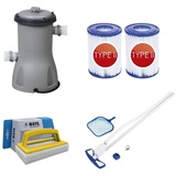 Bestway - Poolsauger AquaClean & Filterpumpe 3028 L/u & 2 Filter Typ II & WAYS Scheuerbürste