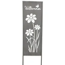 levandeo Gartenstecker Willkommen H83cm Stele Grau Betonoptik Gartenschild Schmetterling Garten-Deko Gartenstecker Gartenstele Blume