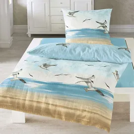 Traumschlaf Seersucker Seemöwen Blau 155 x 220 cm + 80 x 80 cm
