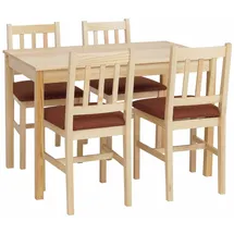 Mendler Esszimmer-Set HWC-F77, Sitzgruppe Esszimmergruppe, Massiv-Holz Kiefer Stoff Landhaus 110cm ~ natur Polster terrakotta