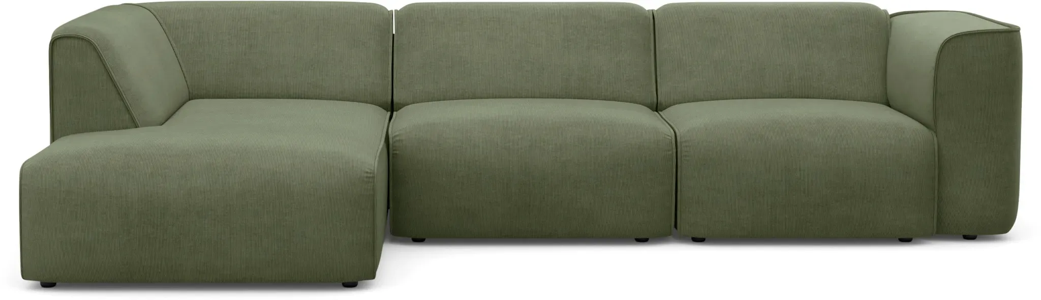 Ecksofa RAUM.ID "Merid jederzeit durch Module erweiterbar L-Form" Sofas Gr. B/H/T: 295cm x 70cm x 162cm, Samtcord, Ottomane links, grün als Modul oder separat verwendbar, für individuelle Zusammenstellung