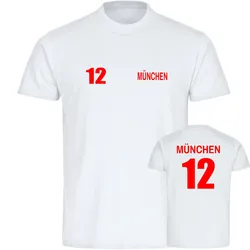multifanshop Herren T-Shirt - München rot - Trikot Nummer 12 - Druck rot - Männer