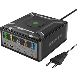 BLITZWOLF BW-S28 260W, 2xUSB-A, 3xUSB-C, 15W kabelloses Ladegerät Schwarz