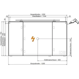 Pelipal Serie 6005 sprint Spiegelschrank 120 cm mit LED Aufsatzleuchte