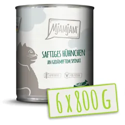 MJAMJAM saftiges Hühnchen mit Spinat 6x800 Gramm Katzennassfutter