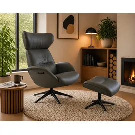 flexlux Relaxsessel More Leder 90 x 107 x 89 cm Grau mit Kopfteil