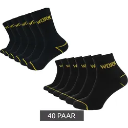 40 Paar GRIPWOOL Arbeits-Strümpfe Baumwoll-Socken Work-Socken Sneaker-Socken oder Crew-Socken Schwarz - 35-38