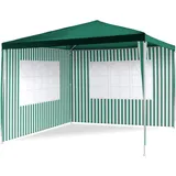 Pavillon 3x3 m in grün weiß PE Plane 110g/m2 + 2 Seitenteile Partyzelt Gartenzelt Sonnenschutz Stahlgestell Festivalzelt Eventzelt Partyzelt