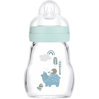 MAM Baby MAM Feel Good Babyflasche aus Glas (170 ml), Milchflasche mit weiter Öffnung, stabile Baby Trinkflasche mit Sauger Gr. 1, ab der Geburt, Bär/Igel