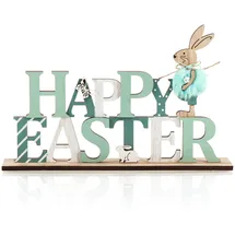 COM-FOUR Deko Aufsteller für Ostern - Schriftzug mit niedlichen Osterhasen - Osterdeko zum Hinstellen - Osterdekoration aus Holz mit Glöckchen (1 Stück - Hase und Schmetterling)