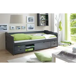 Funktionsbett TICAA "Marlies", grau (kiefer massiv anthrazit), kein Härtegrad, ohne Matratze, Daybetten, mit Schubkästen, Kiefer