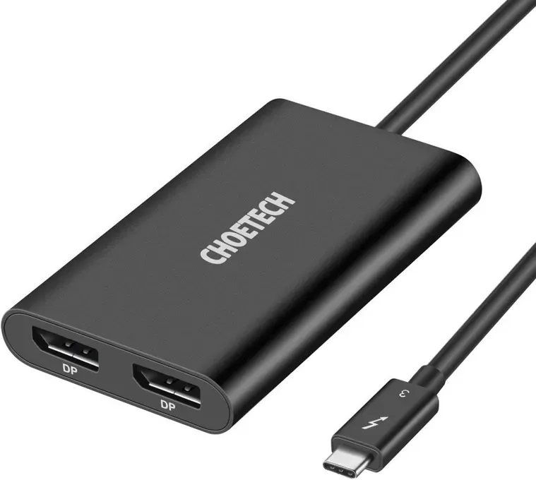 Choetech Adapter Steckdosenadapter USB Typ C Thunderbolt 3 (40Gbps) - 2x DisplayPort 4K 60Hz Schwarz (HUB-D03)