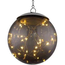 GLOBO Hängeleuchte Solar Pendelleuchte Solarlampe rauch Solarleuchte Kugel, 20x LED warmweiß, DxH 15x50 cm, 2er Set