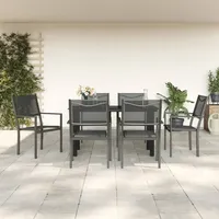vidaXL 7-tlg. Garten-Essgruppe Schwarz Stahl und Textilene