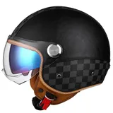 WZGGTEAM Motorradhelm Rollerhelm Retro Helm Motorrad Mit Doppelbrille Herausnehmbares Futter Chopper Helm Mit ECE Zulassung Motorradhelm Halbschale Für Erwachsener Herren Damen